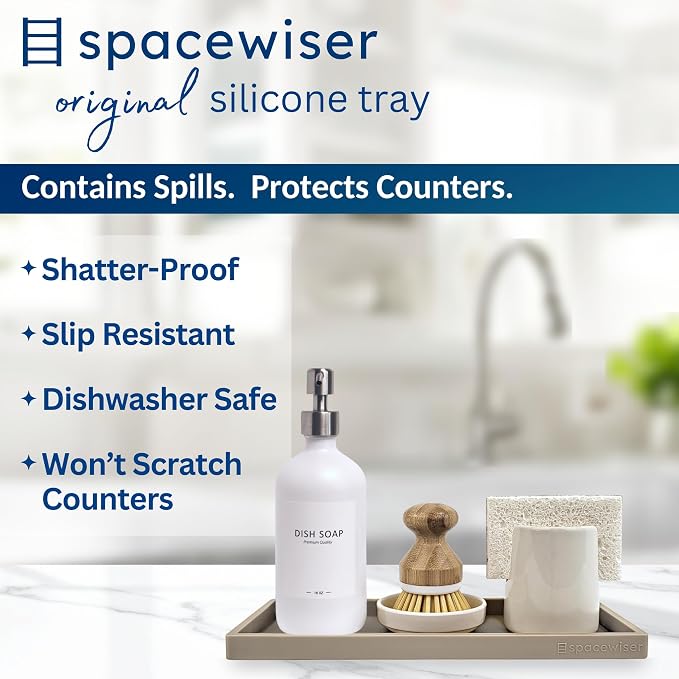 Spacewiser Countertop and Vanity Tray - 11.7" Silicone Bathroom Tray, Flexible Dish Soap Holder for Kitchen, Bathroom Counter Organizer, Shower Toilet Tank Trays Décor Accessories, Sink Makeup Mat Oil