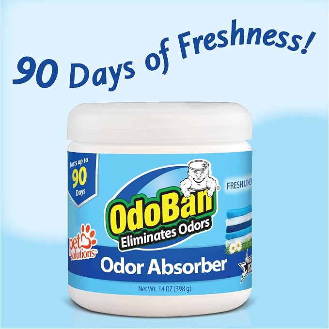 OdoBan Ready-to-Use Disinfectant and Harsh Smell Eliminator, Air and Pet Aroma Freshener and Purifier, Set of 2, 14.6 Ounce 360-Degree Continuous Spray and 14 Ounce Scent Absorber, Fresh Linen Scent