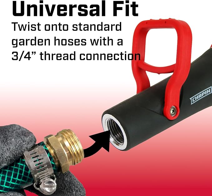Chapin 4697: Industrial High Flow Firefighter Style Garden Hose Nozzle, Classic Fireman Style Grip Nozzle with Threaded Garden Hose Connection, Adjustable Twist Nozzle, Up to 250 PSI, Red/Black