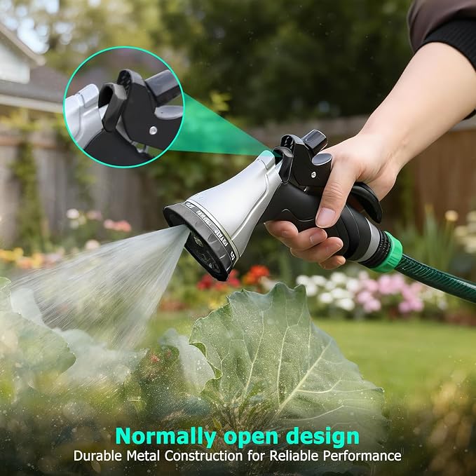 QUOBAS Metal Garden Hose Nozzle, Heavy Duty Water Hose Sprayer, Leak Proof | 10 Pattern Water Nozzle with Rubber Gasket, Garden Sprayer for Watering Plants, Washing Cars, Pet Shower, Black