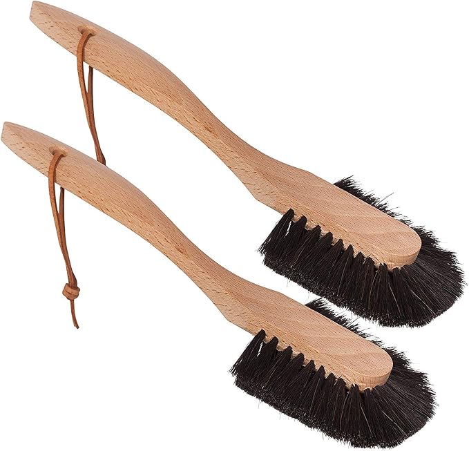 Redecker Dish Brush Set, Horsehair, Curved Handle, 2 Pack – Wrap-Around Design for Delicate Cleaning, Made in Germany