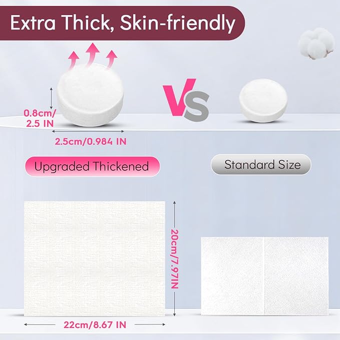 Classycoo Thick Disposable Compressed Towels Tablets- Individually Wrapped Face Towel Travel, Portable Mini Magic Clean Towelettes Daily Single for Camping, Beauty(Alcohol-Free, Odorless, 50 PCS)