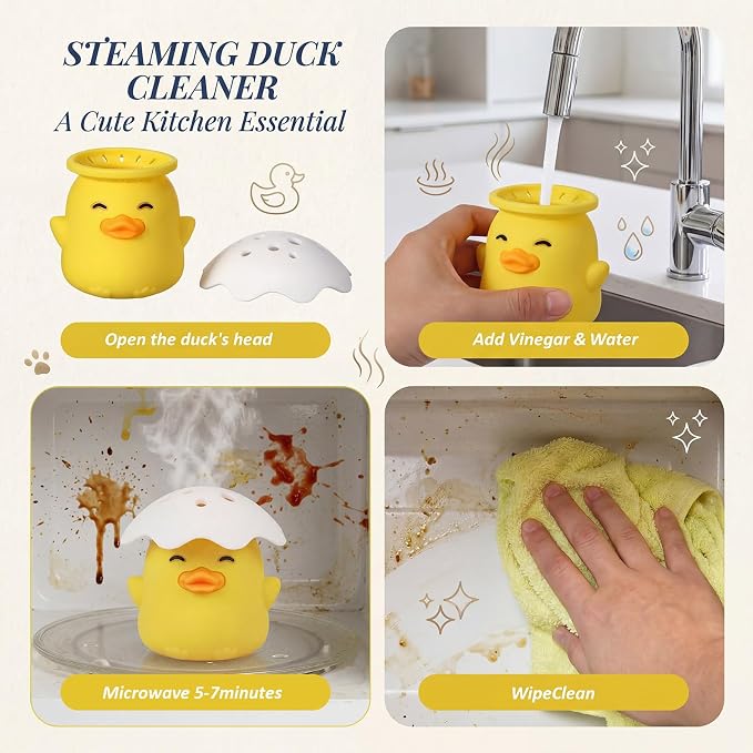 Mifoci 2 Pcs Microwave Steam Cleaner with 2 Matching Towels Duck Microwave Cleaner Add Vinegar and Water Clean Easily in Minutes for Kitchen Office Cleaning Gadgets Accessories Gifts