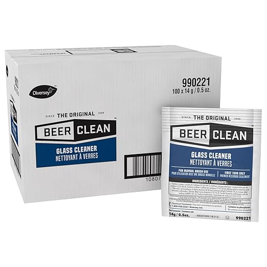 BEER CLEAN Diversey 990221 Glass Cleaner for Manual Brushing, Portion Control Bar Glass Washing Powder, Unscented, Packet, 0.5-Ounce (Pack of 100)