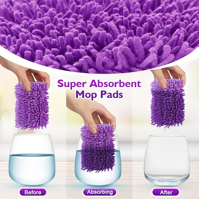 UNIMADE Reusable Mop Pads for Swiffer PowerMop, 8 Pack Microfiber Refill | Mop Pad with Scrubber Strips for 13''-15'' SprayMop, Washable Mop Pads Use for Most Floor Types, Designed for Pets - Purple