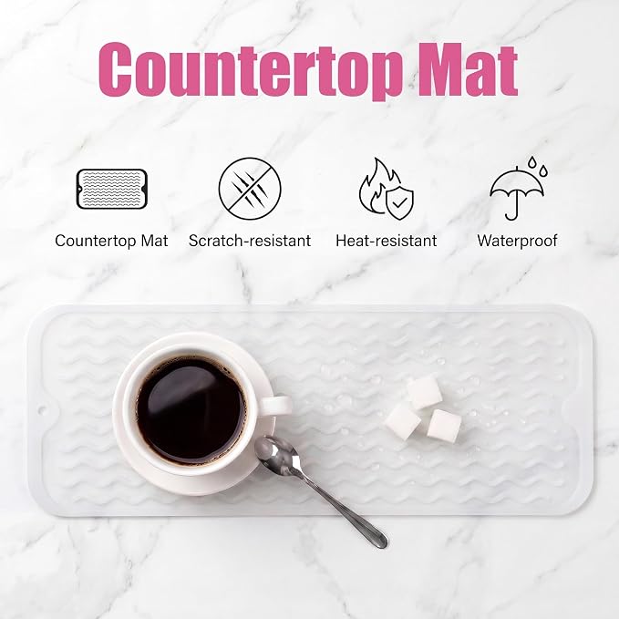 MicoYang Silicone Dish Drying Mat for Multiple Usage,Easy clean,Eco-friendly,Heat-resistant Silicone Mat for Kitchen Counter,Sink,Bar,Bottle,or Cup Translucent M 17 inches x 6 inches