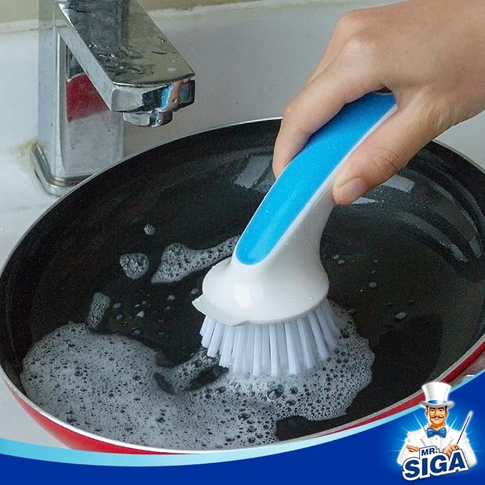 MR.SIGA Pot and Pan Cleaning Brush, Dish Brush for Kitchen, Lake Blue, Pack of 2