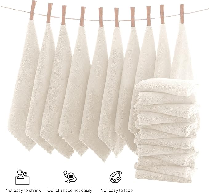 MOONQUEEN Ultra Soft Premium Washcloths Set - 12 x 12 inches - 72 Pack - Quick Drying - Highly Absorbent Coral Velvet Bathroom Wash Clothes (Cream)