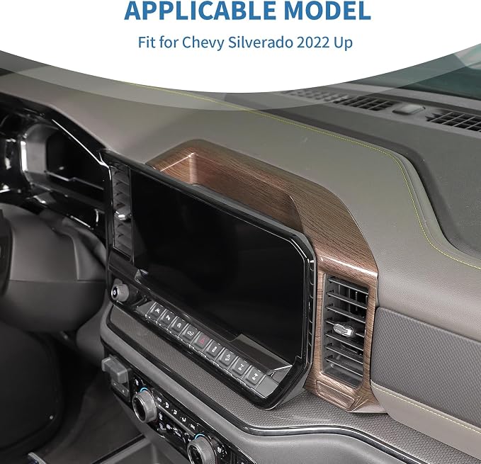 for Silverado Center Dashboard Tray Panel Trim Cover for Chevy Silverado 2022 2023 2024 Wood Grain Interior Accessories 2pcs