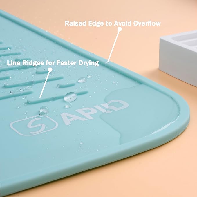 SAPID Extra Large 30” x 24” Silicone Dish Drying Mat for Dish Drying Rack , Easy Clean Silicone Drying Mat for Kitchen Counter , Non-Slip Dish Drain Mat, Heat Resistant Silicon Dish Matt, Mint Green