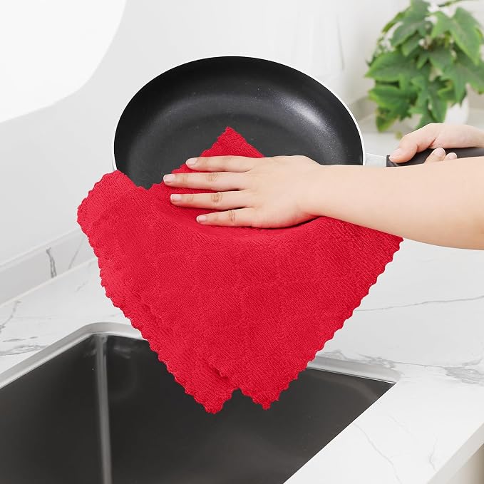 Homaxy 12 Pack Dish Towels for Kitchen (10 x 20 Inches, Red), Super Soft and Absorbent Coral Velvet Dish Cloths for Washing Dishes, Nonstick Oil Fast Drying Microfiber Cleaning Cloth