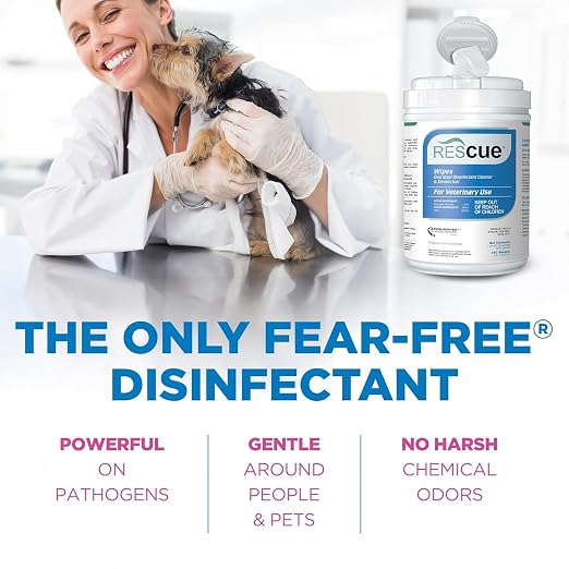 REScue One-Step Disinfectant Cleaner & Deodorizer Wipes for Vet Use – Cleaner for Kennels, Litter Boxes, Vet Offices, Pet Grooming Surfaces, Pet Items – Wipes Canister, 160-Count (4 Pack)
