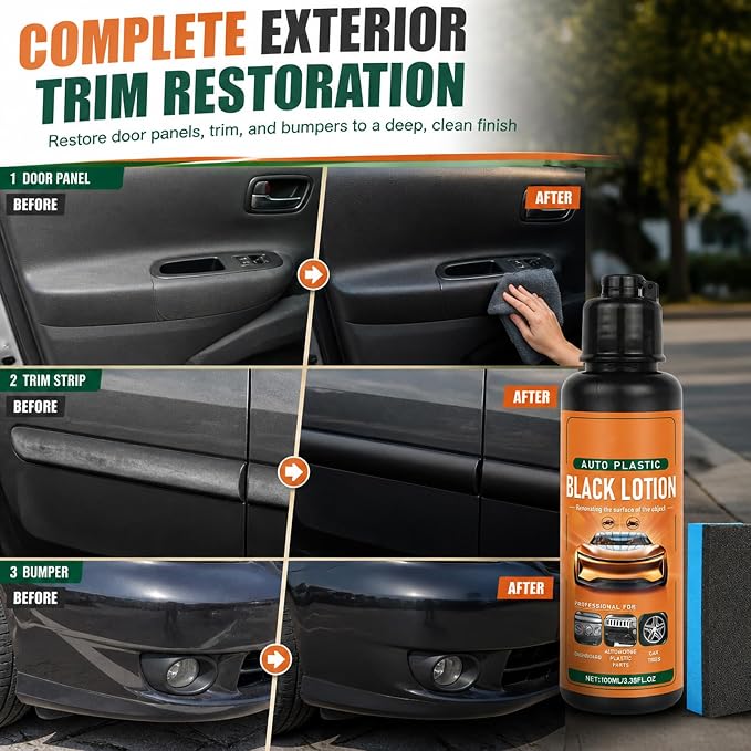 Auto Plastic Restorer Kit - Plastic Restorer Kit for Car, Auto Plastics Black Lotion (3PCS)