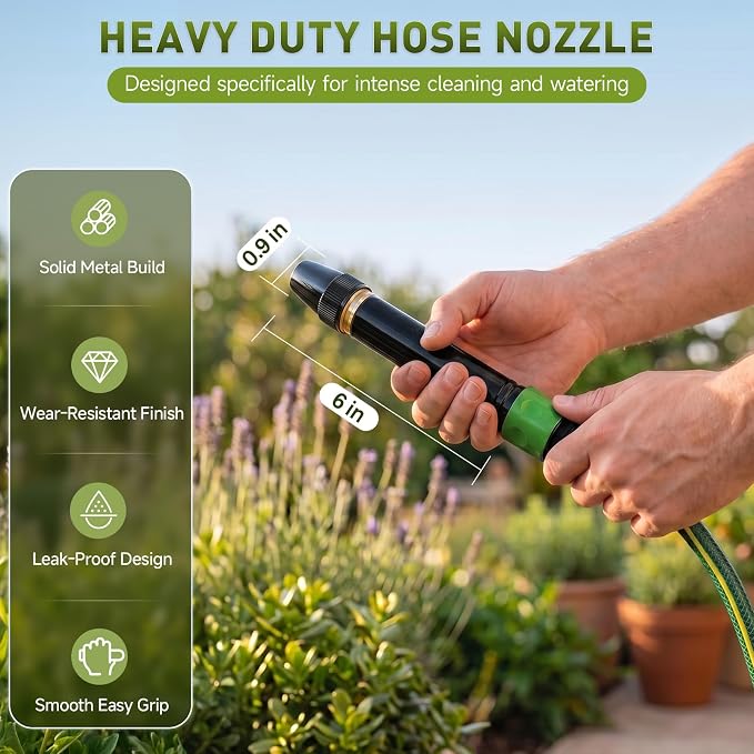 Metal Hose Nozzle High Pressure with Adapters, Adjustable Water Spray | Mist to Jet Stream, Quick Connect, Leak-proof, Ideal for Car, Patio Cleaning & Garden Use