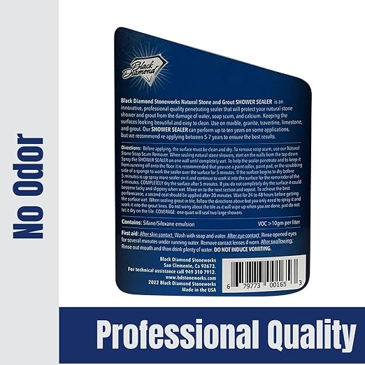 Black Diamond Stoneworks Natural Stone Shower Sealer – Penetrating Water-Based Sealer for Marble, Granite, Travertine, Limestone & Grout – Water & Stain Protection. 1-Quart