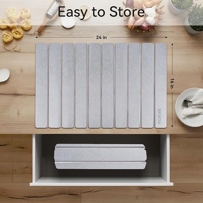 Stone Drying Mat for Kitchen Counter, 24"(L)×16"(W), Drying Matt Kitchen Counter, Quick Dry Stone Dishes Mats, Foldable Diatomaceous Earth Mat (Dove Gray)