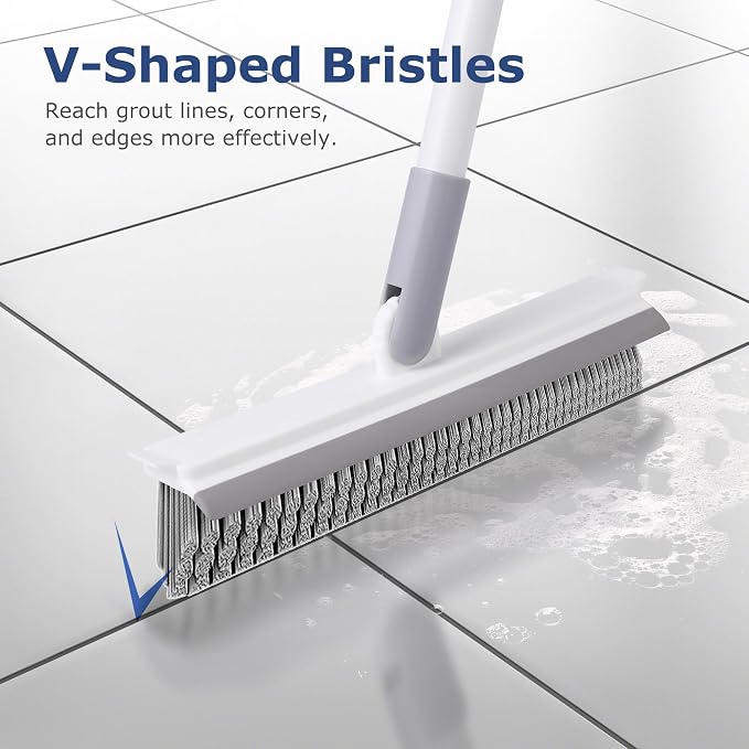 IVYROLL Grout Brush with Long Handle, Floor Cleaning Scrubber with Stiff Bristles for Tile Line, Shower, Crevice, Bathroom, Kitchen and Hard-to-Reach Corners