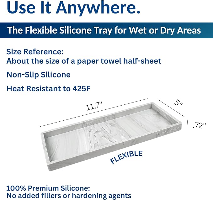 Spacewiser Countertop and Vanity Tray - 2 PC Large 11.7" Silicone Bathroom Trays, Counter Organizer, Dish Soap Sponge Holder Kitchen Sink Tray Organizer, Sink Caddy Toothbrush Key Kitchen Soap Trays