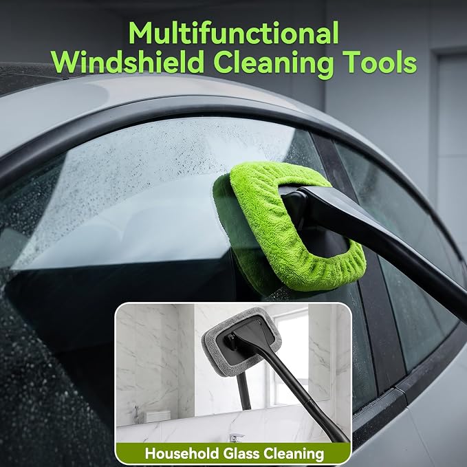 Car Windshield Cleaner Tool, Inside Windshield Cleaning Tool | with 4 Washable and Reusable Microfiber Pads, Auto Wiper Inside Compact Windshield Brush for Car & Home Windows