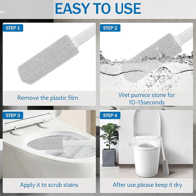 HUFAND Pumice Stone Toilet Bowl Cleaner with Long Handle, 5 Replaceable Heads, Ocean Scent, Hard Water Ring Remover for Grills, Tiles, Bathtubs, Sinks