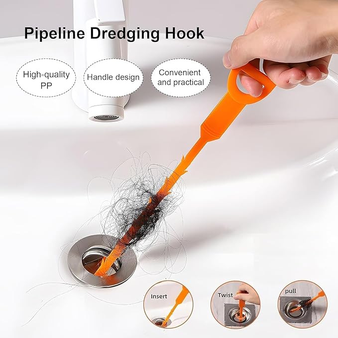 Drain Snake Clog Remover:3 Pcs Hair Clog Auger, 25 Inch Drain Cleaner Tool Suitable for Dredging Clogged Pipes, Sink, Shower Drains(Orange)