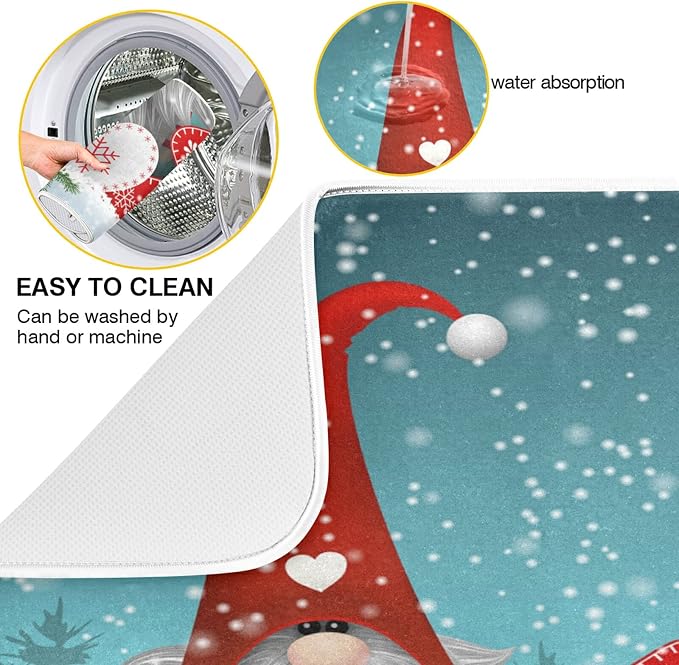 Super Absorbent Dish Drying Mat, Microfiber Fast-Drying Dish Mat, 16" x 18", Kitchen Dish Drying Pad, Watercolor Cute Christmas Gnome…