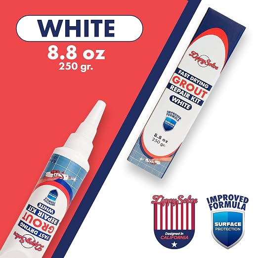ZippySolve Tile Grout, Repair Kit, Restore & Renew Tile Joints Line, Fast Drying Grout Paint Squeeze Tube for Bathroom Shower Kitchen Floor, Waterproof (8.8 oz, White)