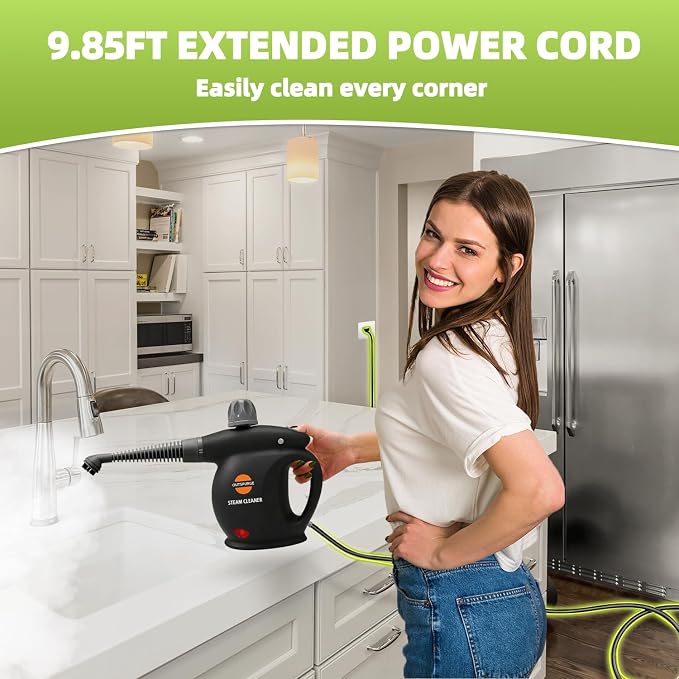Handheld Steam Cleaner, Pressurized Multi-Surface Steam Shot with 13 Accessories, Safety Lock, Steamer for Cleaning Floor, Upholstery, Grout, Windows, Couch and Car (Black)