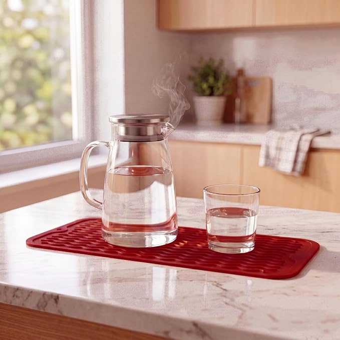 MicoYang Silicone Dish Drying Mat for Multiple Usage,Easy clean,Eco-friendly,Heat-resistant Silicone Mat for Kitchen Counter,Sink,Bar,Bottle,or Cup Red M 17 inches x 6 inches