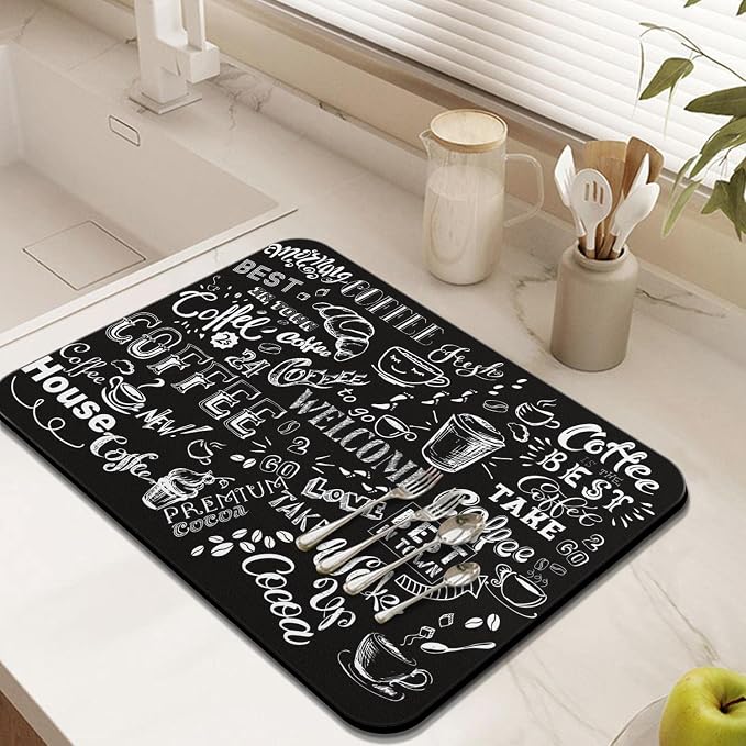 Absorbent Hide Stain Anti-Slip Coffee Bar Mat, 24inx18in, Fit Under Coffee Machine, Dish Drying Mat for Kitchen Countertops
