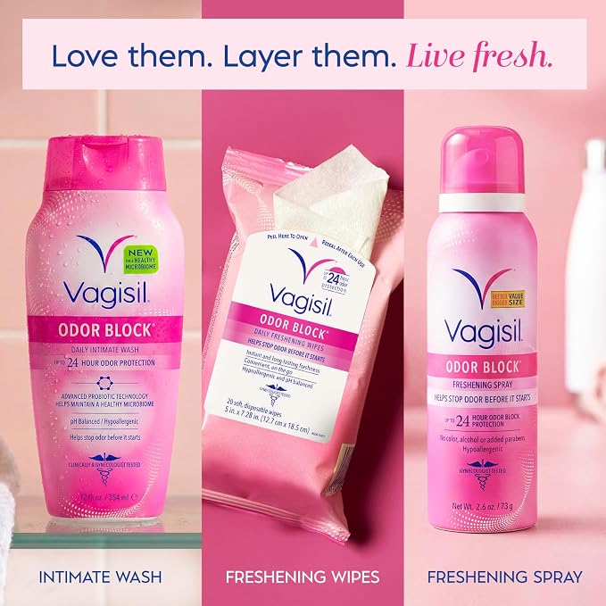 Vagisil Odor Block Daily Freshening Wipes for Feminine Hygiene in Resealable Pouch, Gynecologist Tested & Hypoallergenic, 20 Wipes (Pack of 1)
