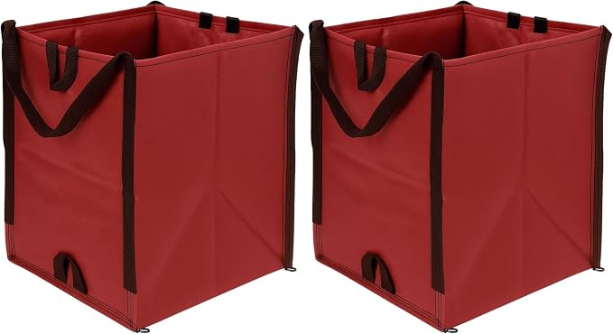 DURASACK Heavy Duty Home and Yard Waste Bag 48-Gallon Woven Polypropylene, Reusable Lawn and Leaf Garden Bag with Reinforced Carry Handles, Pop-Up Self-Standing Garbage Can, Red (Pack of 2)