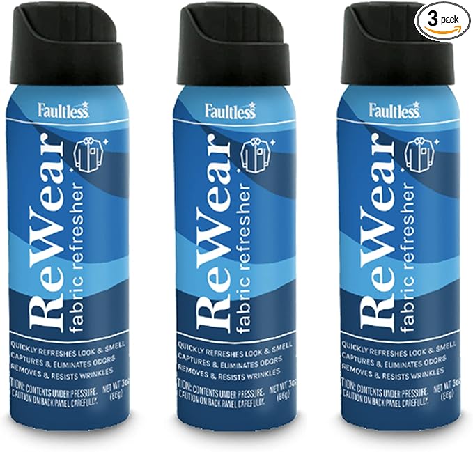 Faultless ReWear Dry Wash Spray for Clothing – Wrinkle Remover, Fabric Refresher Spray, Captures Odors – Like Dry Shampoo for Clothes: Fresh Look W/Out Laundry, 3oz (Mini 3 Pack)