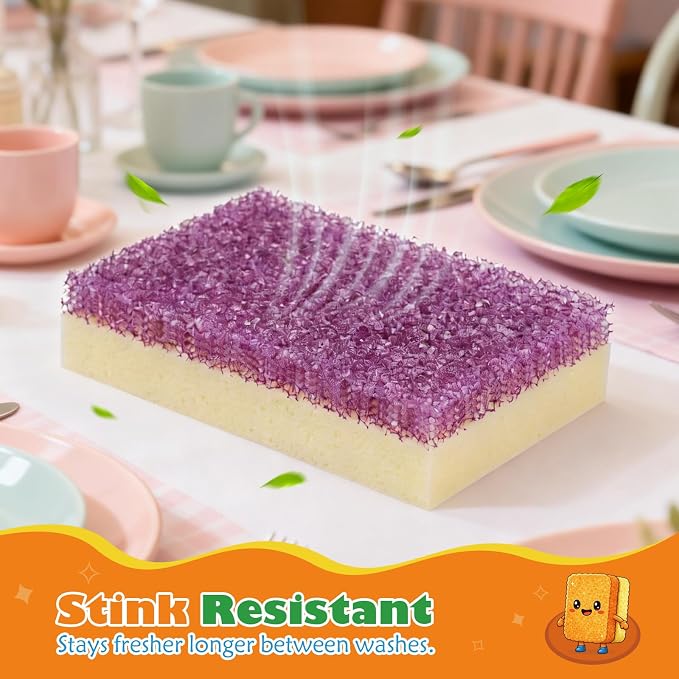 UNIMADE Scrub Sponge, Temperature Responsive Dual-Sided Cleaning Sponges, Non-Scratch Dish Sponge for Kitchen, Soft in Warm Water & Firm in Cold, 6 Pack