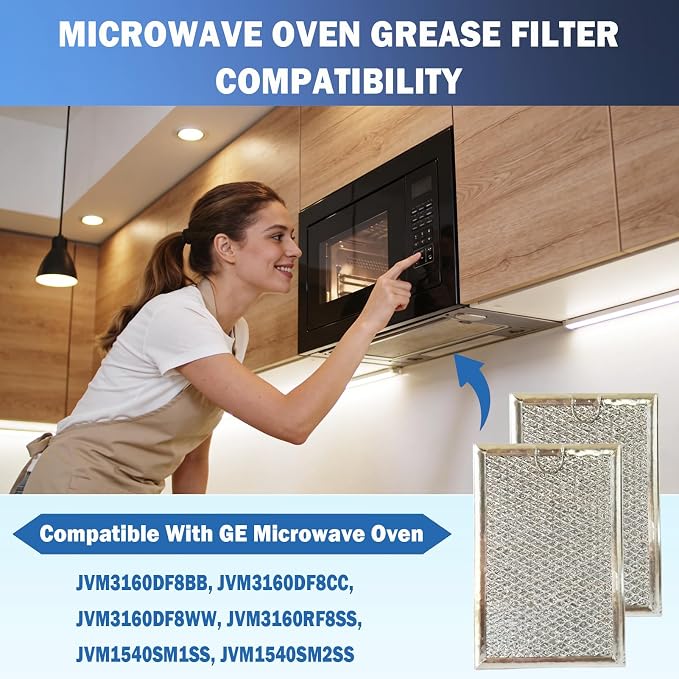 2 Pack Microwave Grease Filter Fit for GE JVM3160DF8BB, JVM3160RF8SS, JVM3160DF8WW, JVM3160DF8CC, JVM1540SM1SS, JVM1540SM2SS Microwave Replacement Part