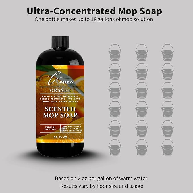 Lapew Orange Scented Mop Soap - Luxury Floor Cleaner Concentrate for Mopping Tile, Laminate, Vinyl & Hardwood | Streak-Free, Low-Foam | 36 oz