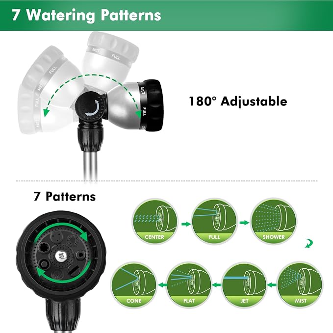 RESTMO Heavy Duty Metal Hose Wand, Watering Wand for Garden Hose | 180° Swivel Ratcheting Head, 16'' Hose Sprayer, 7 Spray Patterns, Flow Control, Ideal for Hanging Baskets & Shrubs, Black