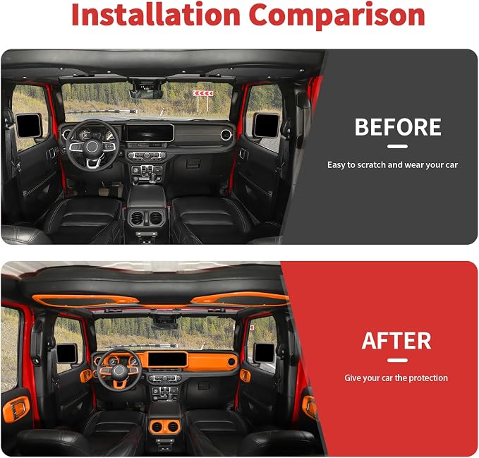 21PCS Full Set Interior Trim Kit for 2024-2026+ Jeep Wrangler JL JLU & Jeep Gladiator JT, Dashboard Side Outlet Door Handle Bowl Headlight Switch Roof Reading Light Cover (Orange)