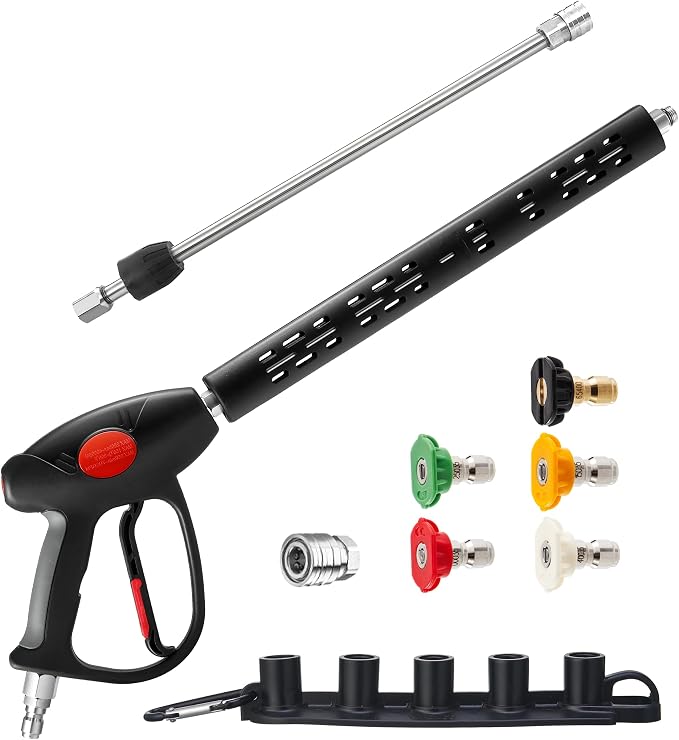 M MINGLE Swivel Pressure Washer Gun, 40 Inch Power Washer Wand with 3/8" Quick Connect, 4000 PSI High Pressure Spray Gun for Car Wash, 5 Nozzle Tips