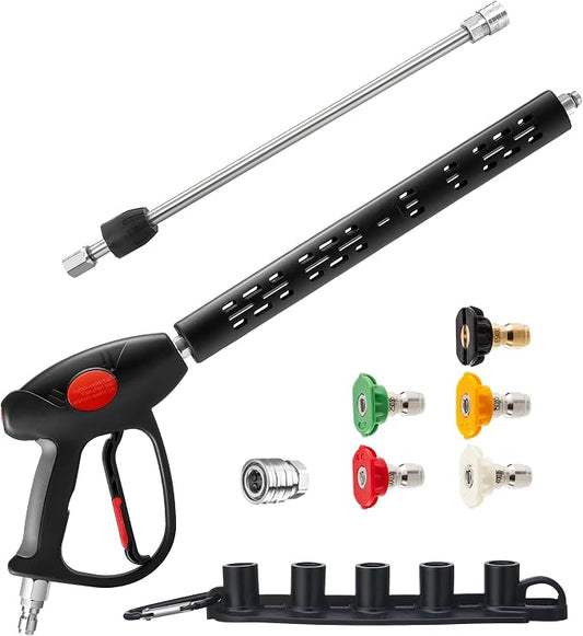 M MINGLE Swivel Pressure Washer Gun, 40 Inch Power Washer Wand with 3/8" Quick Connect, 4000 PSI High Pressure Spray Gun for Car Wash, 5 Nozzle Tips