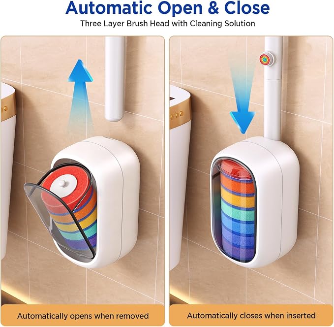 Disposable Toilet Brush, Wall Mounted Toilet Bowl Brush with 35 Colorful Refills, Toilet Bowl Brush with Storage Box for Deep Bathroom Toilet Cleaning (1 Handle + 35 Colorful Refills).