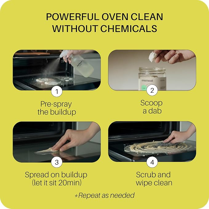 Everneat Oven Cleaning Kit: Natural Oven Cleaner and Kitchen Cleaner | Heavy Duty | Grill, Stovetop, Rack | Fume-free | Non-toxic | & Safe to Clean All Ovens (Lift) | Refillable Glass Jar & Bottle