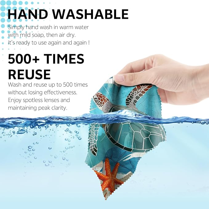 6 PCS Glasses Cleaning Cloth Eyeglass Lens Cleaning Cloth Eyeglasses Wipes Microfiber Reusable Soft for Phone Screens Camera Unisex Women Girls Cute Aesthetic (6.3"x6.3")-Sea Turtle Frog
