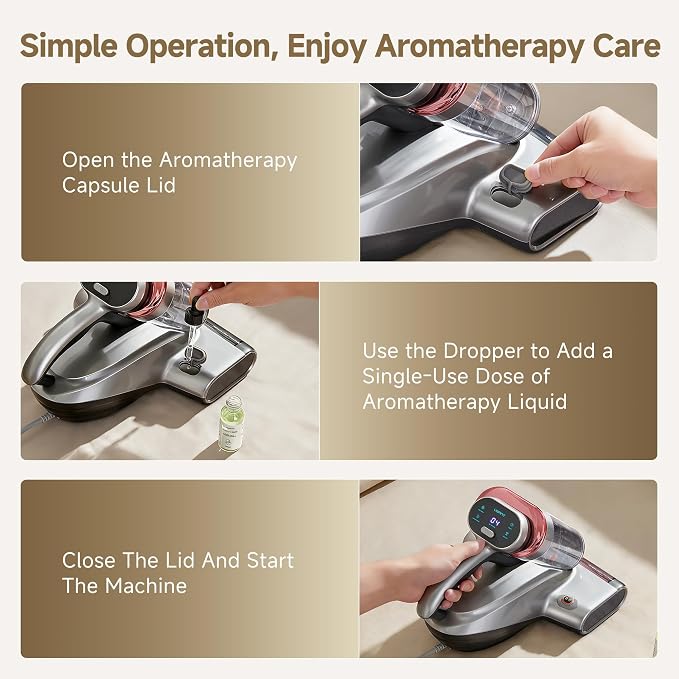 uwant 20Kpa Powerful Mattress Vacuum 700W Motor Bed Vacuum Set of 1 | Triple Hot Bed Vacuum, 60000RPM Tap, Aroma Care, UV-C Light and Ultrasonic, 20.3 oz Dust Cup, Mattress Vacuum for Bed, Sofa