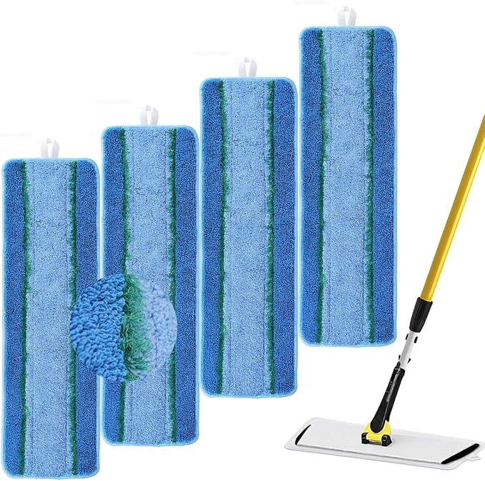 Upgraded Replacement Microfiber Mop Pads for Rubbermaid Commercial 18 Inch Mop 17 Inch Mops, Reusable Wet & Dry Commercial Cleaning Flat Mops System 18" 17" Refill Head for Multi-Surface Floor-4 Pack