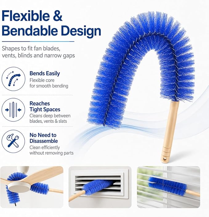 2026 Reusable Fan Cleaner Brush with Bendable Microfiber Head - Washable Dust Remover for Electric Fans, AC Vents, Home & Car Vents, Curtains (Mixed 2 Pcs)