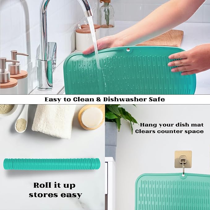 ZLR Heavy-Duty Silicone Dish Drying Mat (16" x 18" / 401 x 455mm) - XL Family-Size Thick 4mm Drainboard for Pots, Pans & Heavy Cookware - Oversized Trivet & Counter Protector, Non-Slip (Mint Green)