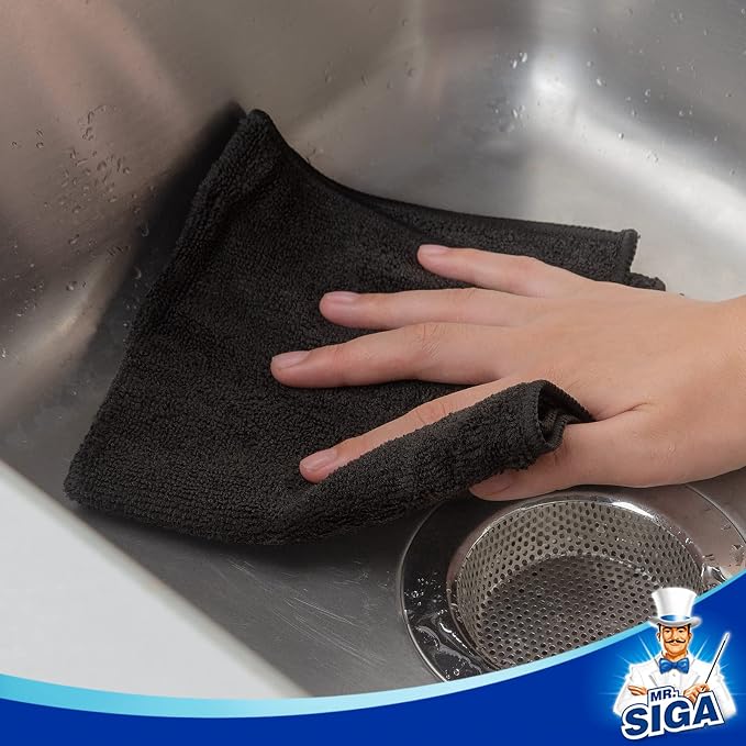 MR.SIGA Microfiber Cleaning Cloths, Streak Free Microfiber Towels, 12 Pack | All-purpose microfiber cloths, ultra absorbent, reusable household cleaning towels, Black, 32 x 32 cm(12.6 x 12.6 inch)
