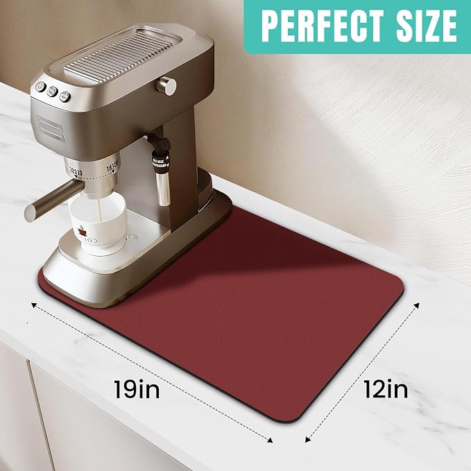 WISELIFE Coffee Mat Super Absorbent Dish Drying Mat Coffee Bar Accessories Match with Machine Large Drying Mats for Kitchen Counter 12" W x 19" L, Red