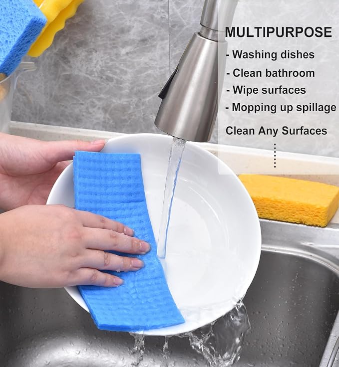 METUUTER 10 Pack Swedish DishCloths for Kitchen Cleaning Dish Cloths | Reusable Kitchen Dishcloths, Swedish Dish Towels Compostable Cellulose Dish Clothes for Household, Multi-Surface Use